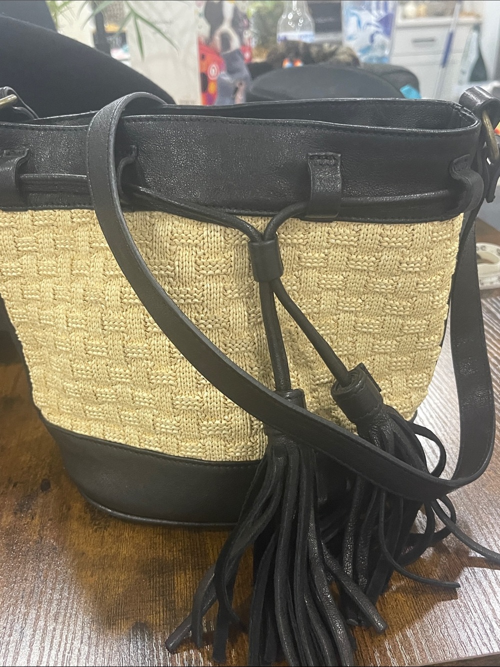 Johnny Was Cestino Italian Raffia Bucket Bag with Tassels